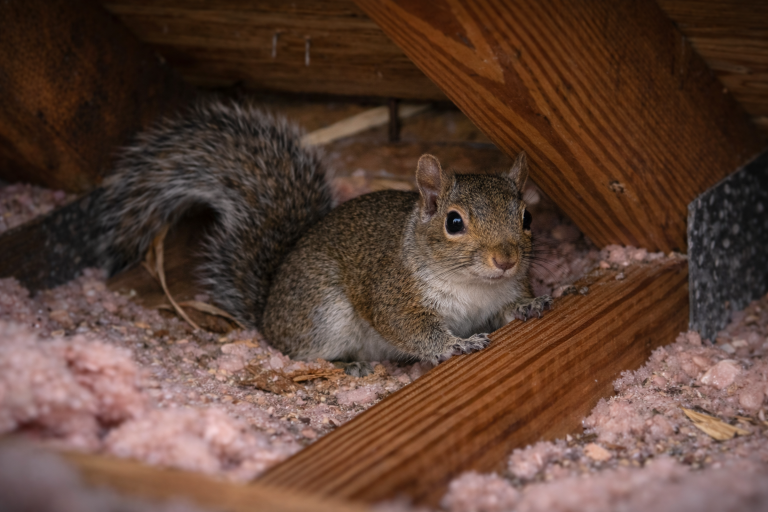A squirrel in an attic.